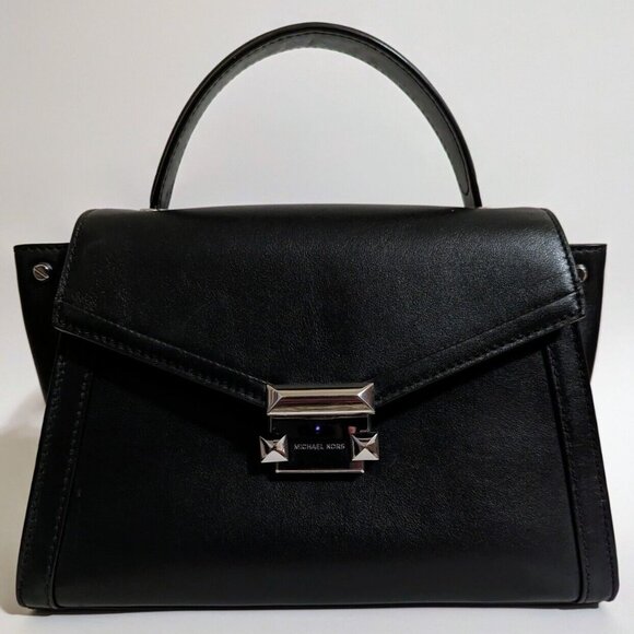 Michael Kors Handbags - Michael Kors Whitney Leather Black Push Lock Satchel Crossbody Bag Medium Size